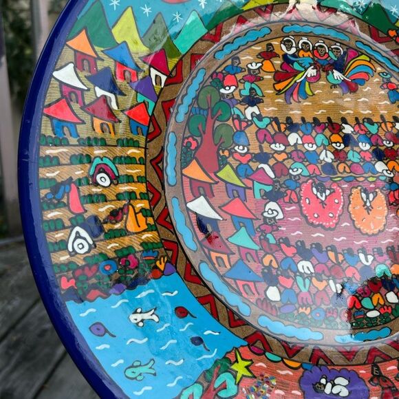 Beautiful 16” Mexican Folk Art Plate Pottery Wall Hanging Colorful Teracotta - Picture 3 of 16